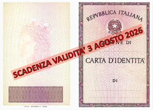 La carta di identità cartacea, indipendentemente dalla validità riportata sul documento, non sarà più valida dal 03 agosto 2026.